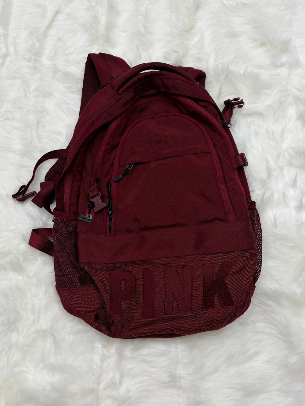 PINK Victoria's Secret Deep Burgundy Backpack with Front Logo